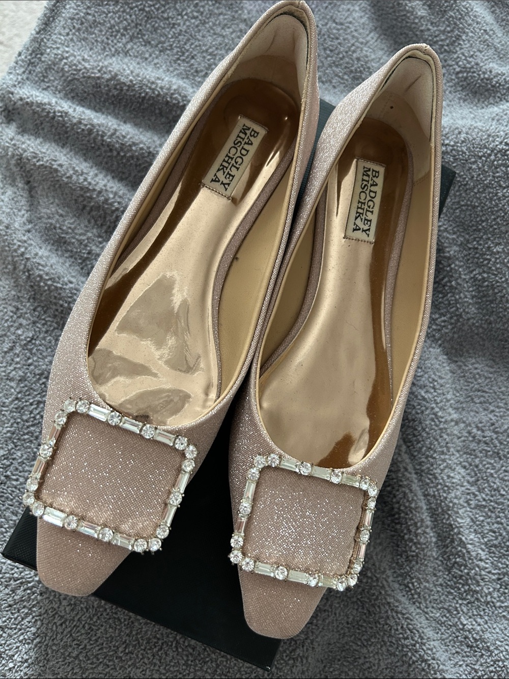 Badgley Mischka Sparkling Blush Nude Crystal Buckle Flats